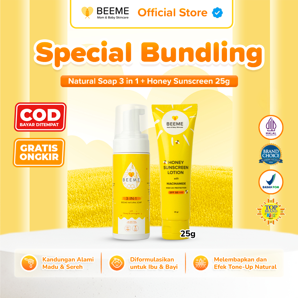 Paket Beeme Natural Soap 3 in 1 + Honey Sunscreen Lotion SPF 50+++ 25g