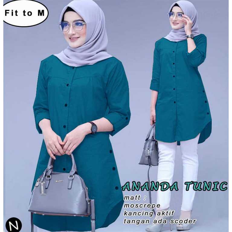 Baju Muslim Cewek Ananda tunic M (biru tosca) tunic (moscrepe) fit to M