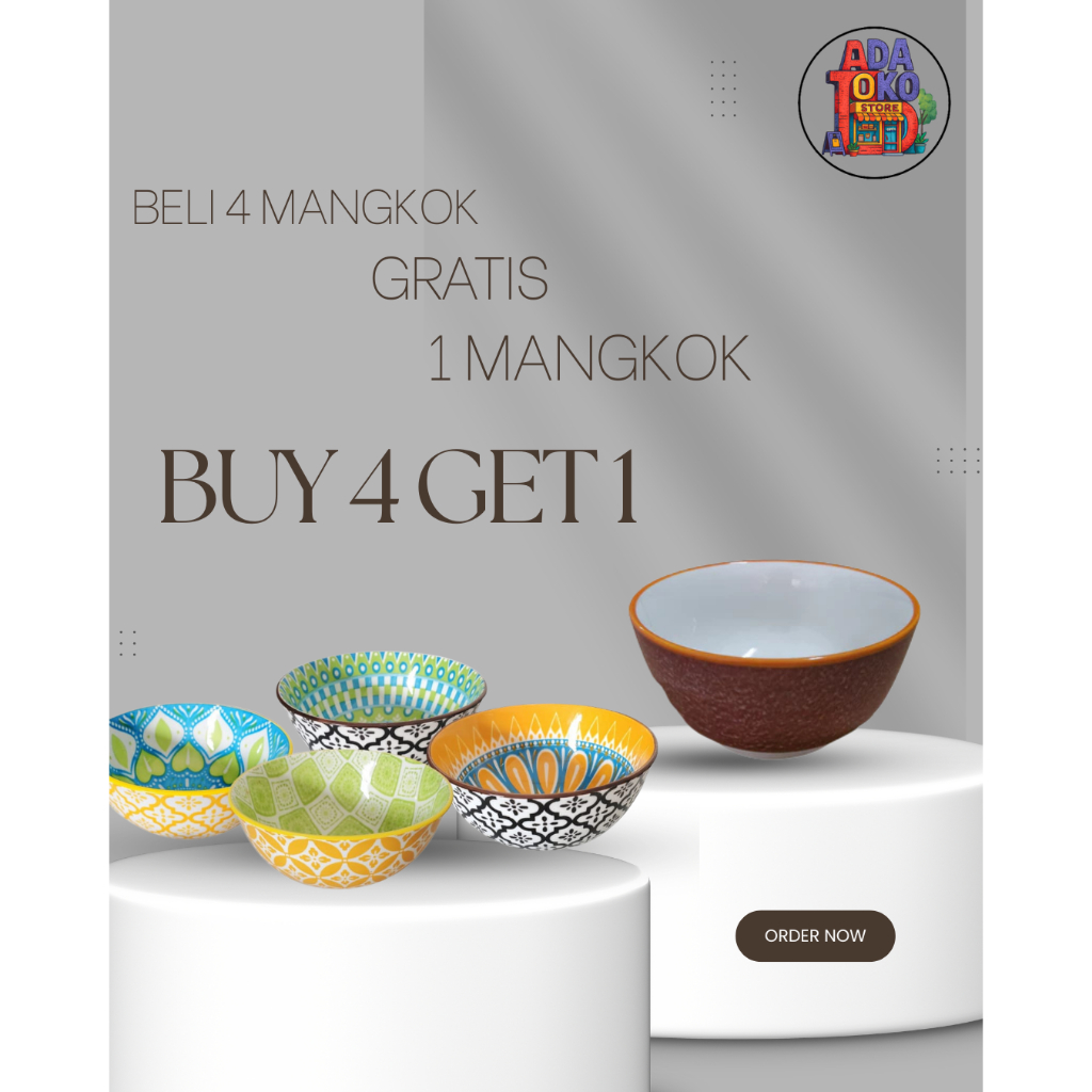 Adatoko Mangkok Keramik Bohemia Premium Set Bunga-Bunga