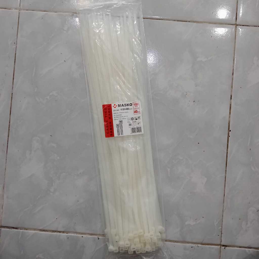 KABEL TIES TISS MASKO  PUTIH / HITAM CABLE TIES SABUK TALI UK 300x4.8/400x4,8/4504,8/500x4,8