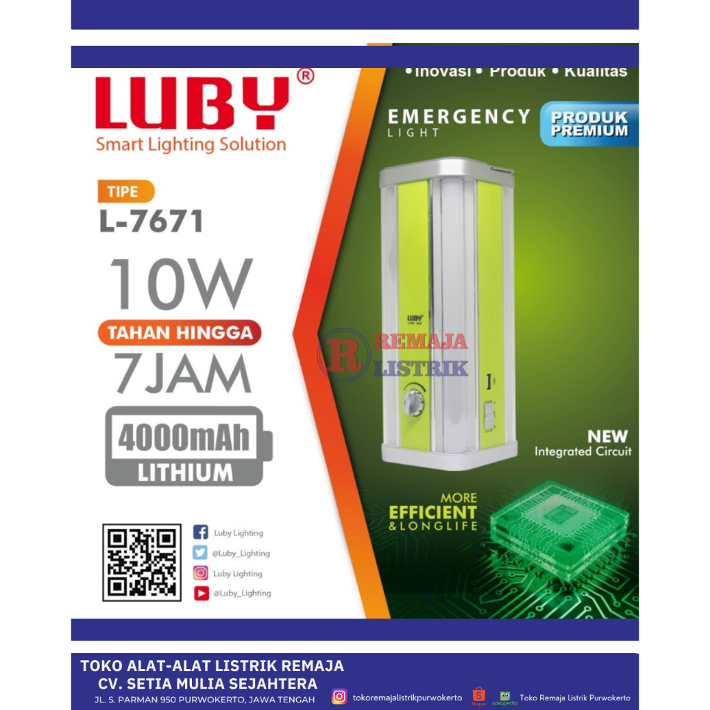 LAMPU EMERGENCY LED 10W RECHARGERABLE TAHAN 7 JAM LUBY L-7671