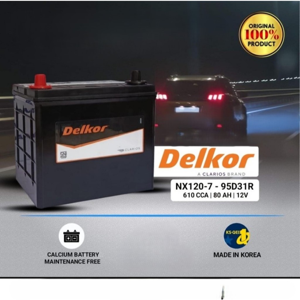 DELKOR NX120-7 95D31R/N70Z 80AH/Aki MF/Accu Kering Mobil PANTHER/KUDA DIESEL/FORD EVEREST/CAPTIVA DI