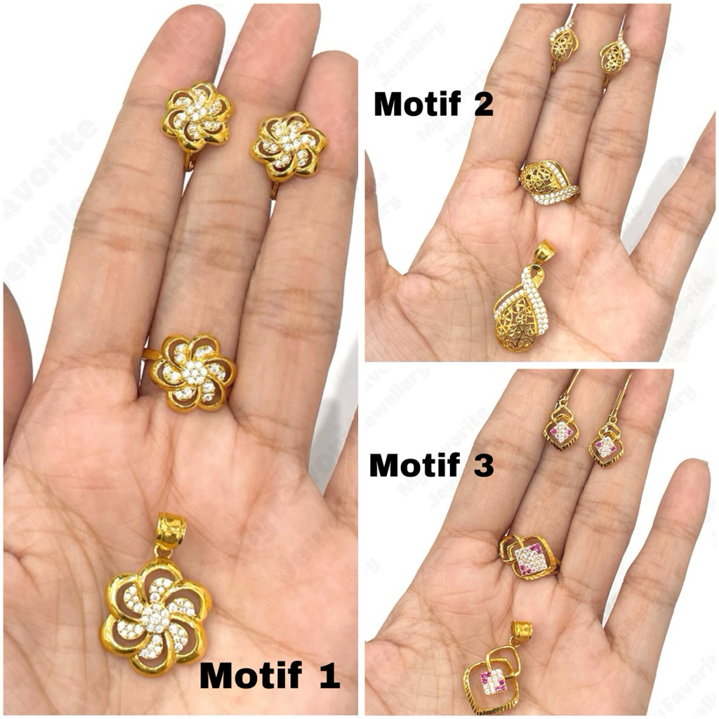 Set Cincin Liontin Anting uk15 Emas Asli Kadar 875