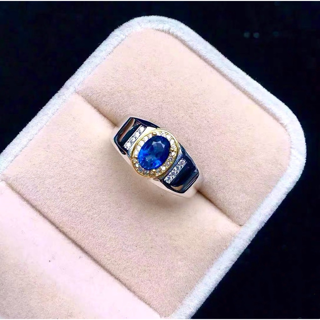 [ Royal Blue Safir Kashmir ] - Cincin Pria/Cowok Certificate GIA-IGI Grafir Original Diamond Moissan