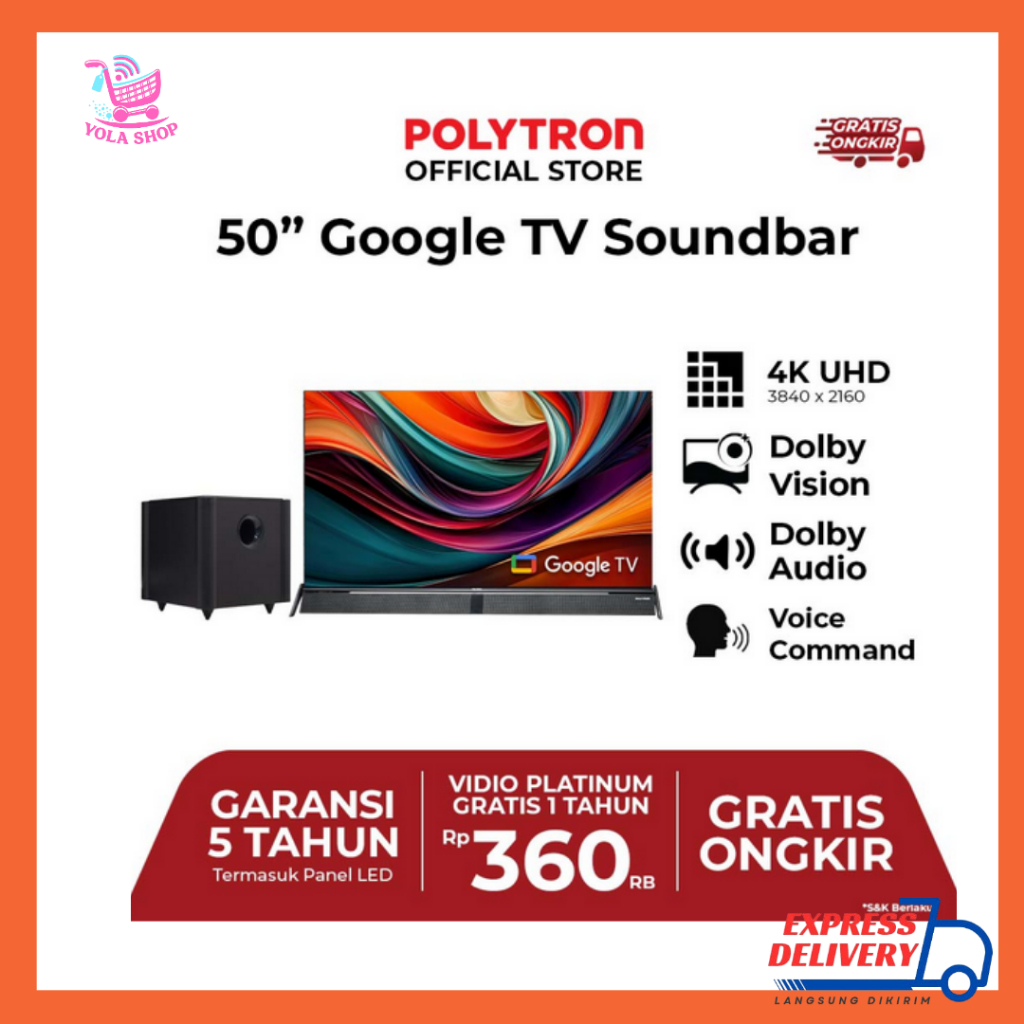 EXPRESS!! TV POLYTRON - GOOGLE TV 50" + SOUNDBAR PLD 50BUG5058 | POLYTRON 4K UHD Smart Cinemax Sound