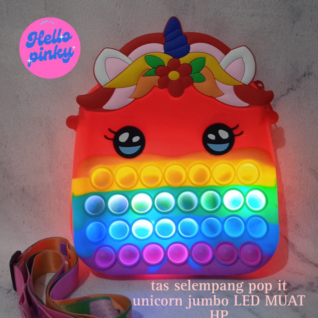 Tas Pop it Unicorn Jumbo LED muat Hp