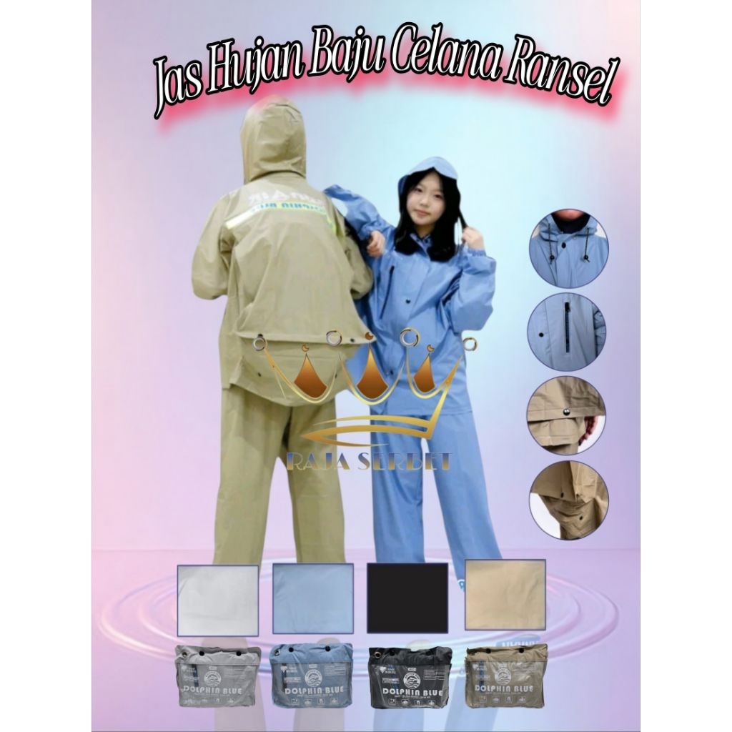 Jas Hujan Ransel Jaket Celana Pria Wanita / Jas Hujan Baju Celana Backpack Dewasa