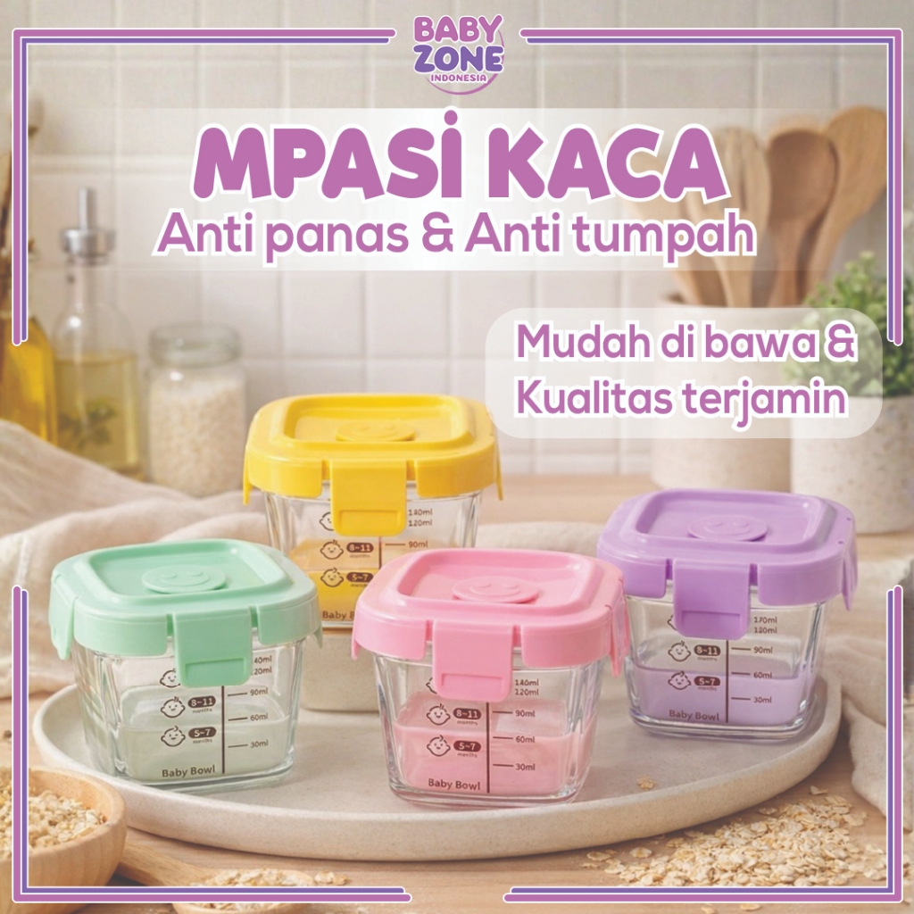 Peralatan Makan Bayi Tempat MPASI Anti Tumpah Tempat Makan Bayi Kontainer Kaca Wadah Snack Mpasi Tah