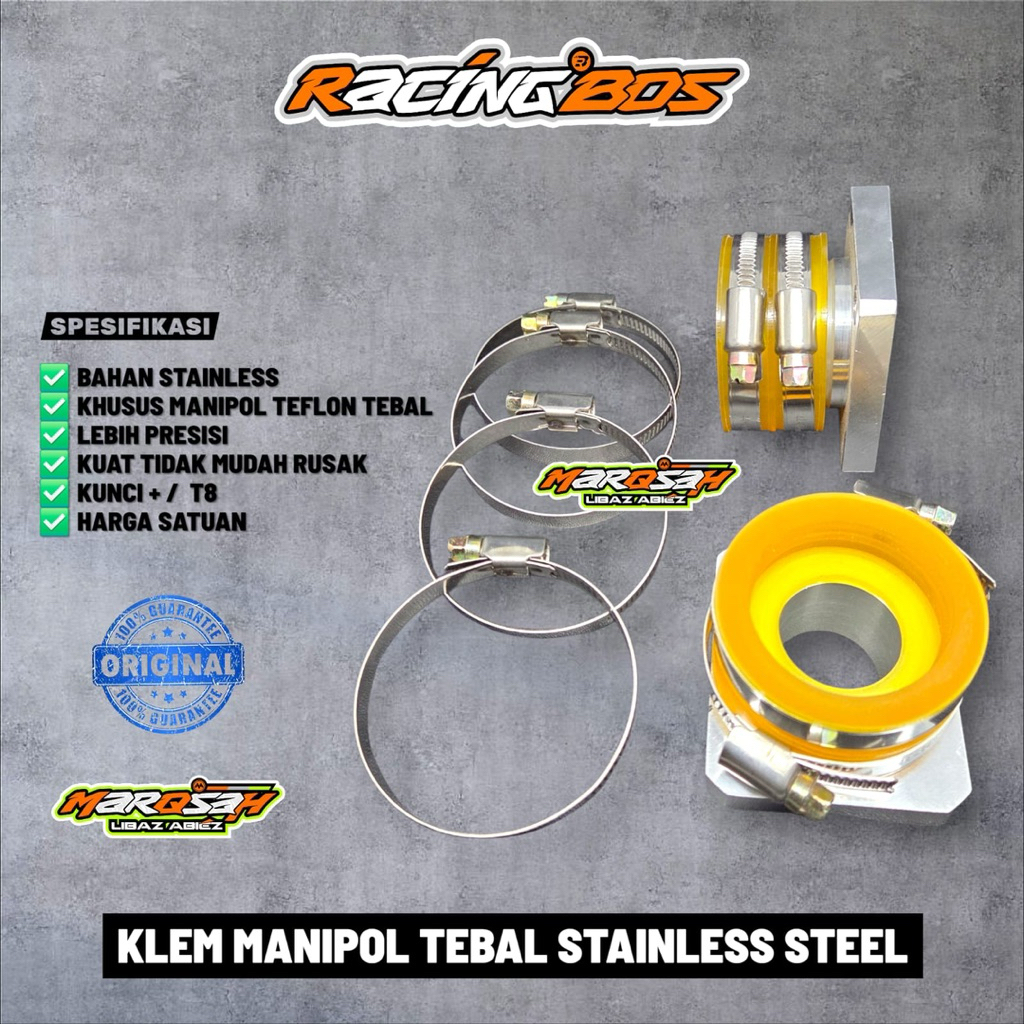 KLEM KARBU PWK TIGER KLEM MANIPOL TEFLON TEBAL STAINLESS STEEL 28-30 32-34 33-35 38-40 RACINGBOS ORI