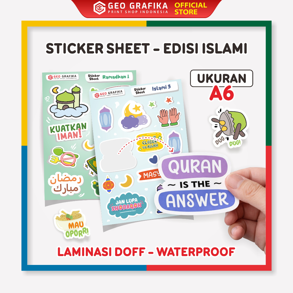 Sticker Sheet Islami A6 – Sticker Pack Lucu & Estetik | Vinyl Premium Waterproof - Geo Grafika