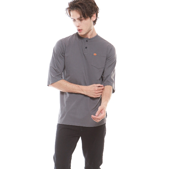 Kurta Kaos Katun Combed 24S lengan 3/4 Pocket - Abu Muda Misty, Hitam, Cream, Navy, Marun, Putih, Ab