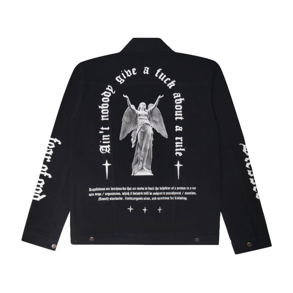 SMH Jaket Jeans Streetwear - Jaket Denim Costum Gambar Tulisan Angel