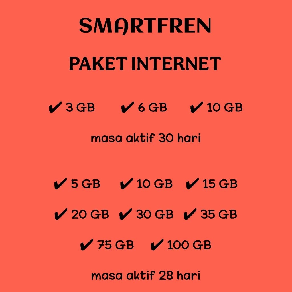 PAKET DATA INTERNET SMARTFREN 3 GB 6 GB 10 GB