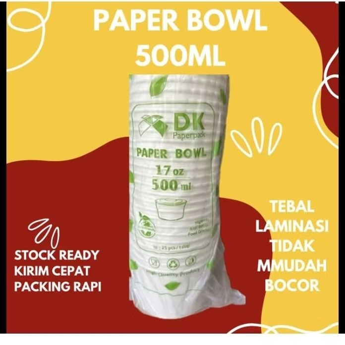 PAPER BOWL PUTIH + TUTUP UKURAN 500 ML MERK DK/RICE BOWL PUTIH UKURAN 500 ML