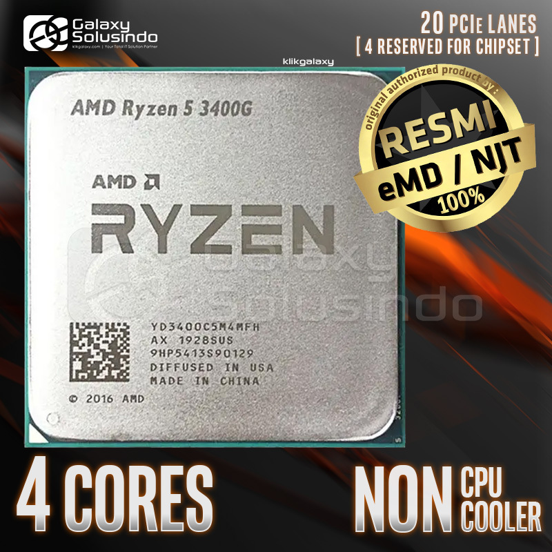 AMD Ryzen 5 3400G TRAY Non CPU Cooler Fan 4 Core 8 Thread AM4 Processor - WTC