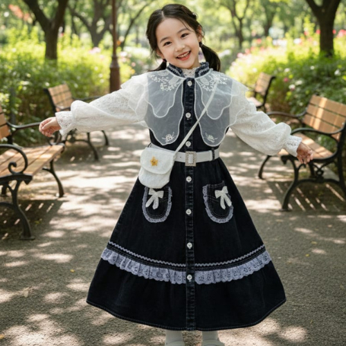 Laura Dress Denim Organza Motif Free Belt + tas  Anak Perempuan Usia 1 - 12 Tahun Bahan Jins Diamond