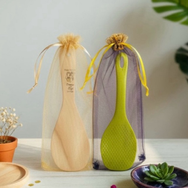 (1pcs) Kantong Tile Serut Sovenir Pernikahan untuk Centong Nasi Plastik/Kayu. ukuran 10x24cm