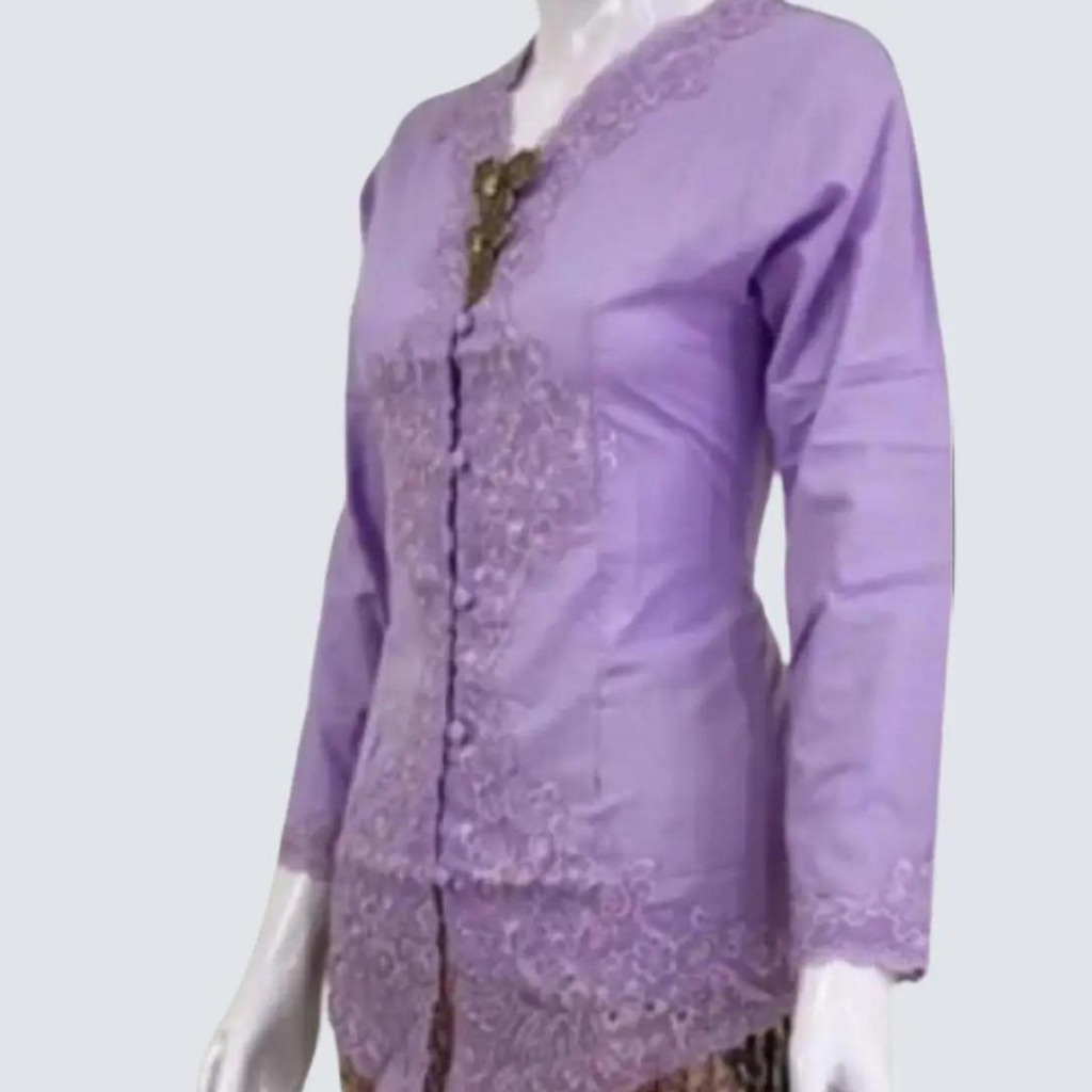 Kebaya Encim Bordir Lengan Panjang Ukuran Jumbo Bahan Katun Warna Lilac