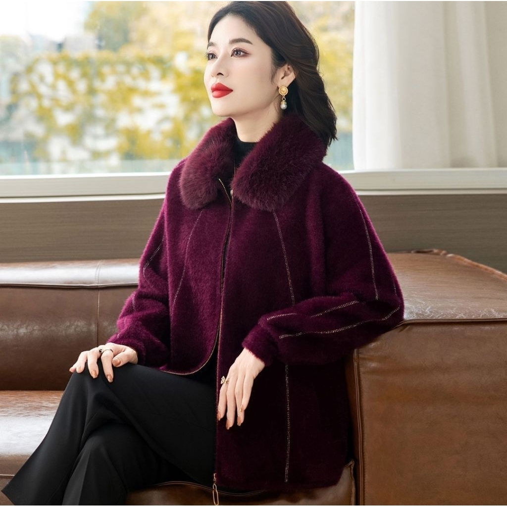 Sweather Rajut Jaket Korea Bulu Leher Premium Korean V899