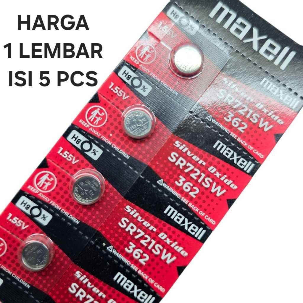 Baterai Jam Tangan SR721SW / 362 Maxell Original , 721 Maxell Silver Oxide Harga 1 Lembar Isi 5 Pcs