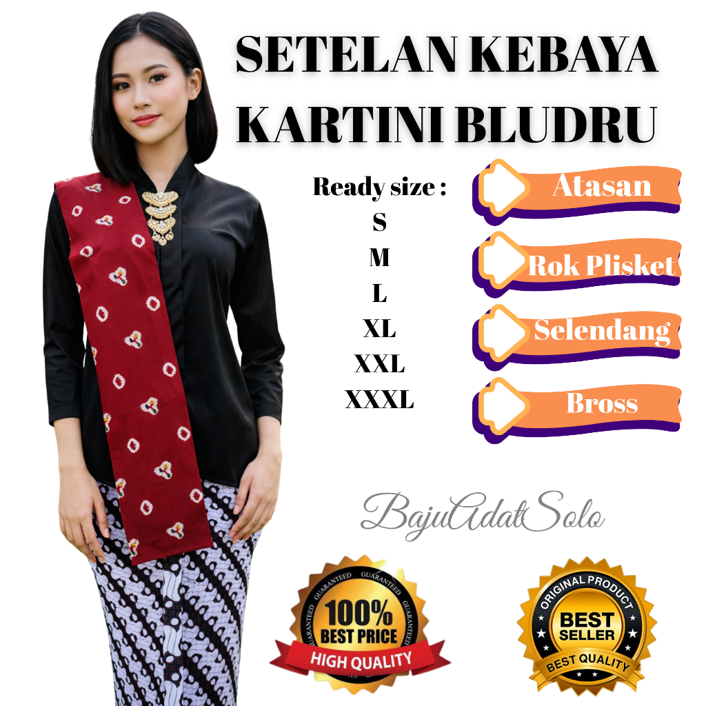 SETELAN KEBAYA KARTINI ENCIM BLUDRU//KEBAYA KARTINI+ROK PLISKET+SELENDANG+BROS