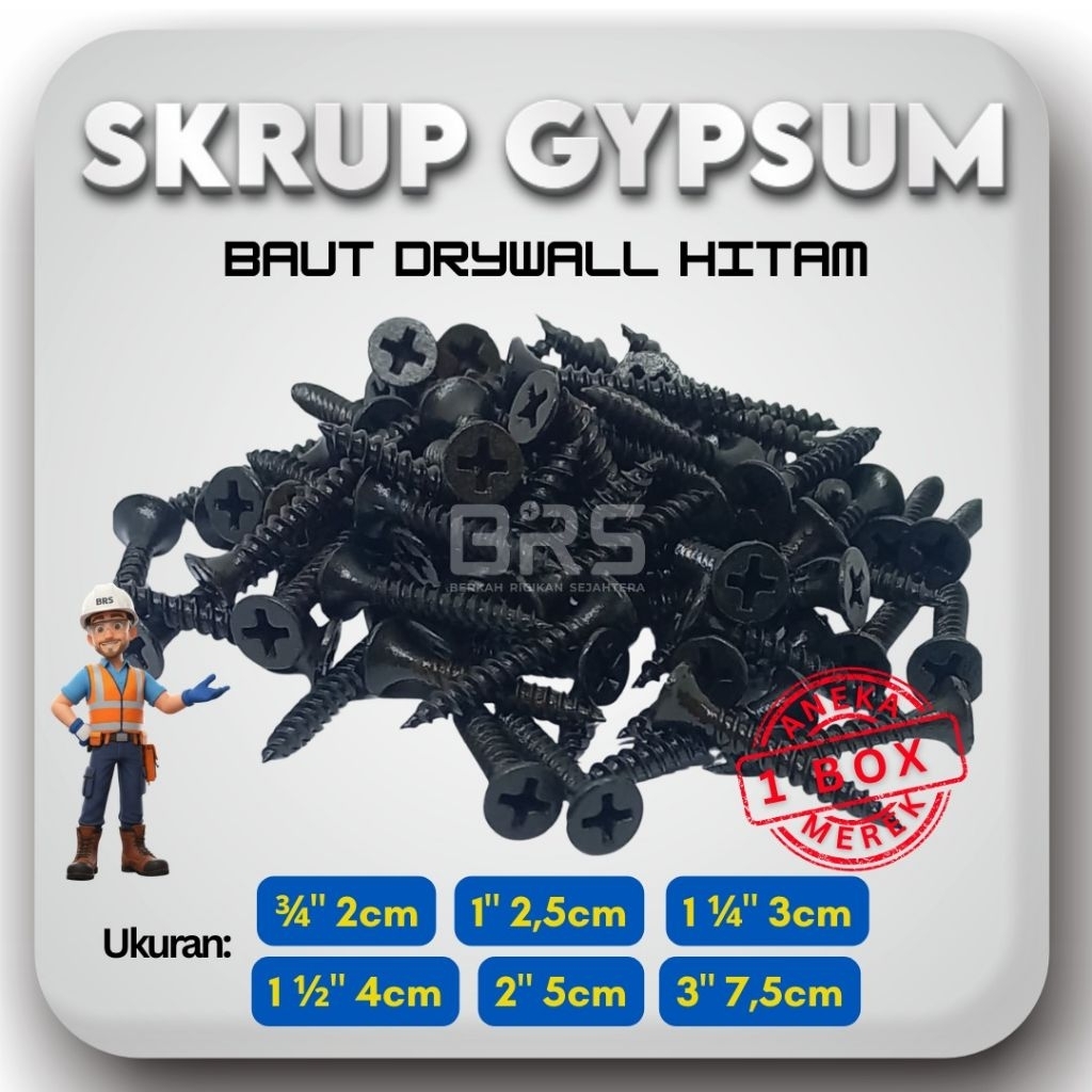 [1 BOX] Skrup Gypsum Baut Drywall Hitam | 3/4" - 3" | 2cm - 7,5cm | Plavon PVC GRC HPL Triplek
