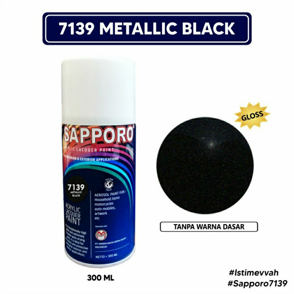 #MAU# Cat Semprot Sapporo Paket Lengkap Metallic Black 7139 (768,7139,7540) Hitam Metalik Duco Spray