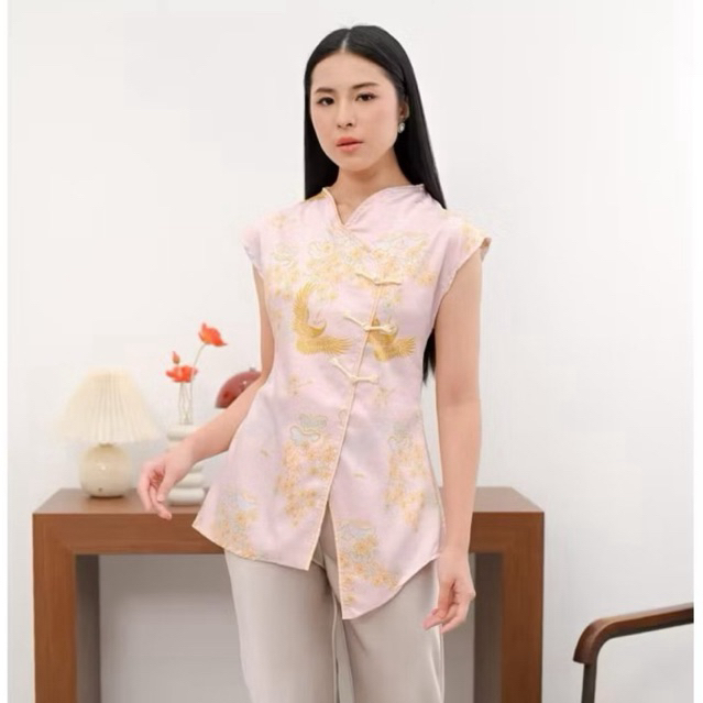 Pikoi_id | Atasan Cheongsam Wanita Premium | Baju Imlek Elegan Modern | Dress Cheongsam Pink Pastel 