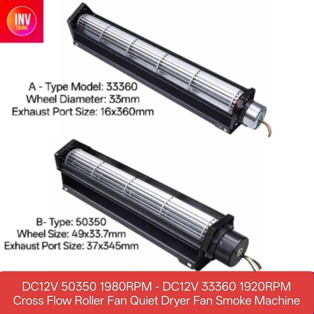 Kipas Angin BLDC DC12V 50350 1980RPM - 33360 1920RPM Cross Flow Roller Fan Quiet Dryer Fan Smoke Mac