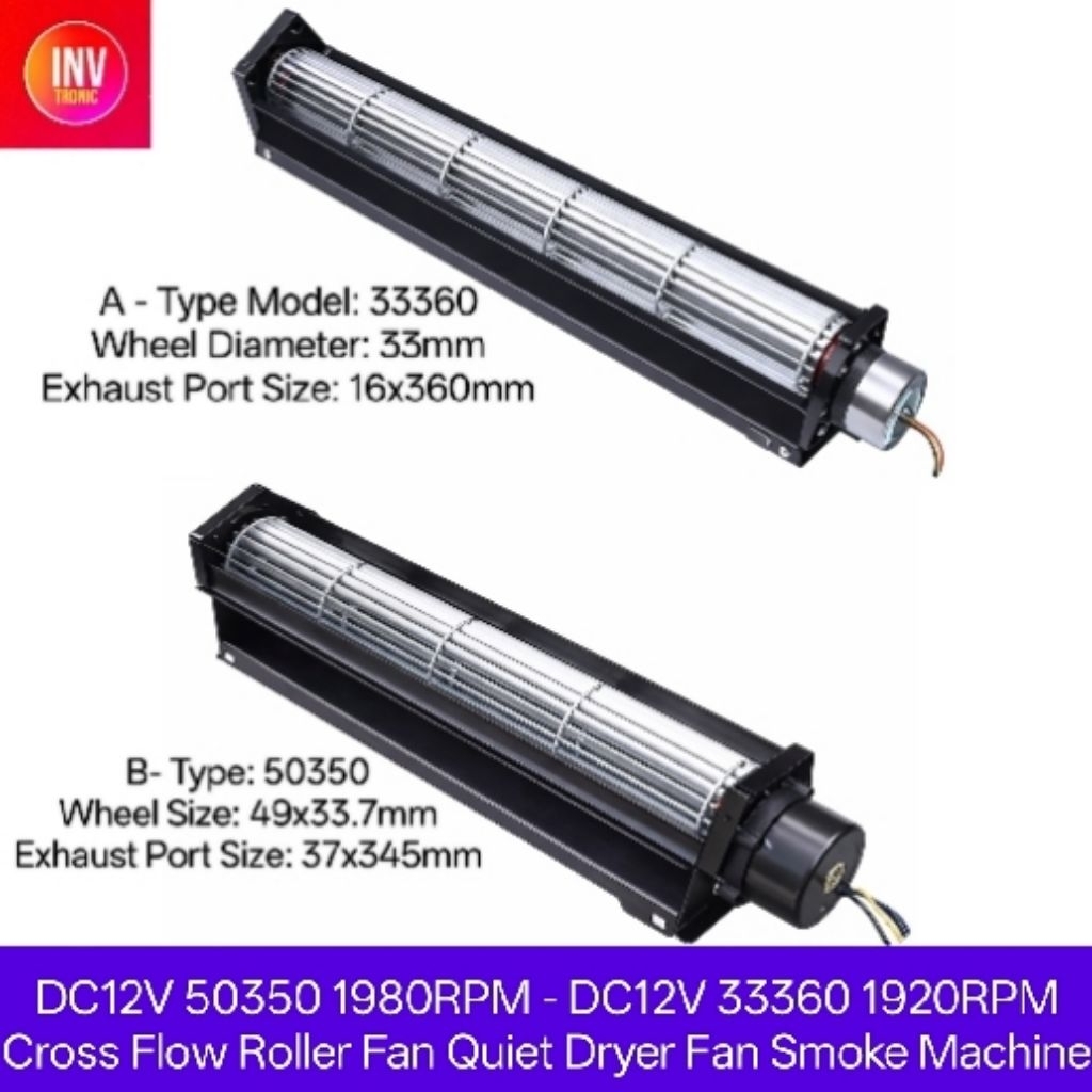 Blower BLDC DC12V Kipas Angin 50350 1980RPM - DC12V 33360 1920RPM Cross Flow Roller Fan Quiet Dryer 
