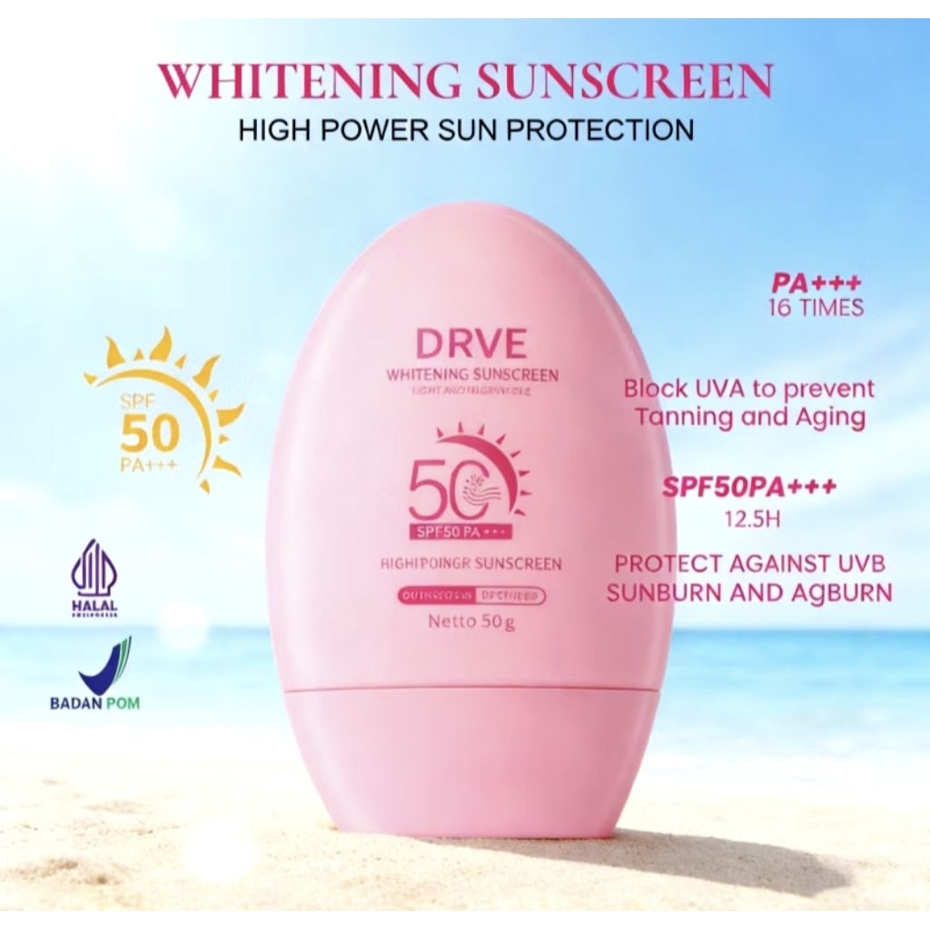 DRVE Whitening Sunscreen️ SPF50 PA+++ 50ML Perlindungan Wajah dari Sinar UV high power Sun protectio