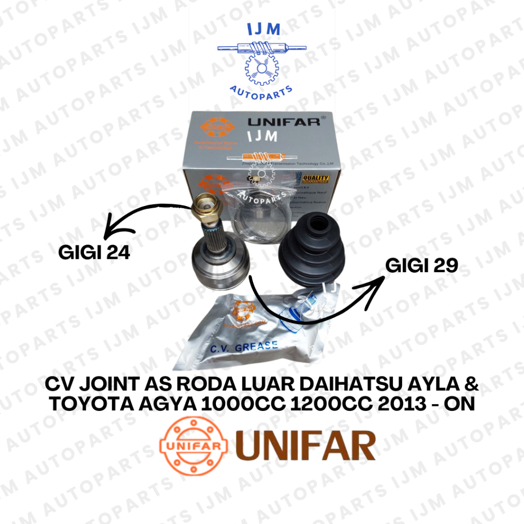 CV Joint As Roda Luar Daihatsu Ayla & Toyota Agya 1000cc 1200cc 2013 - On Unifar