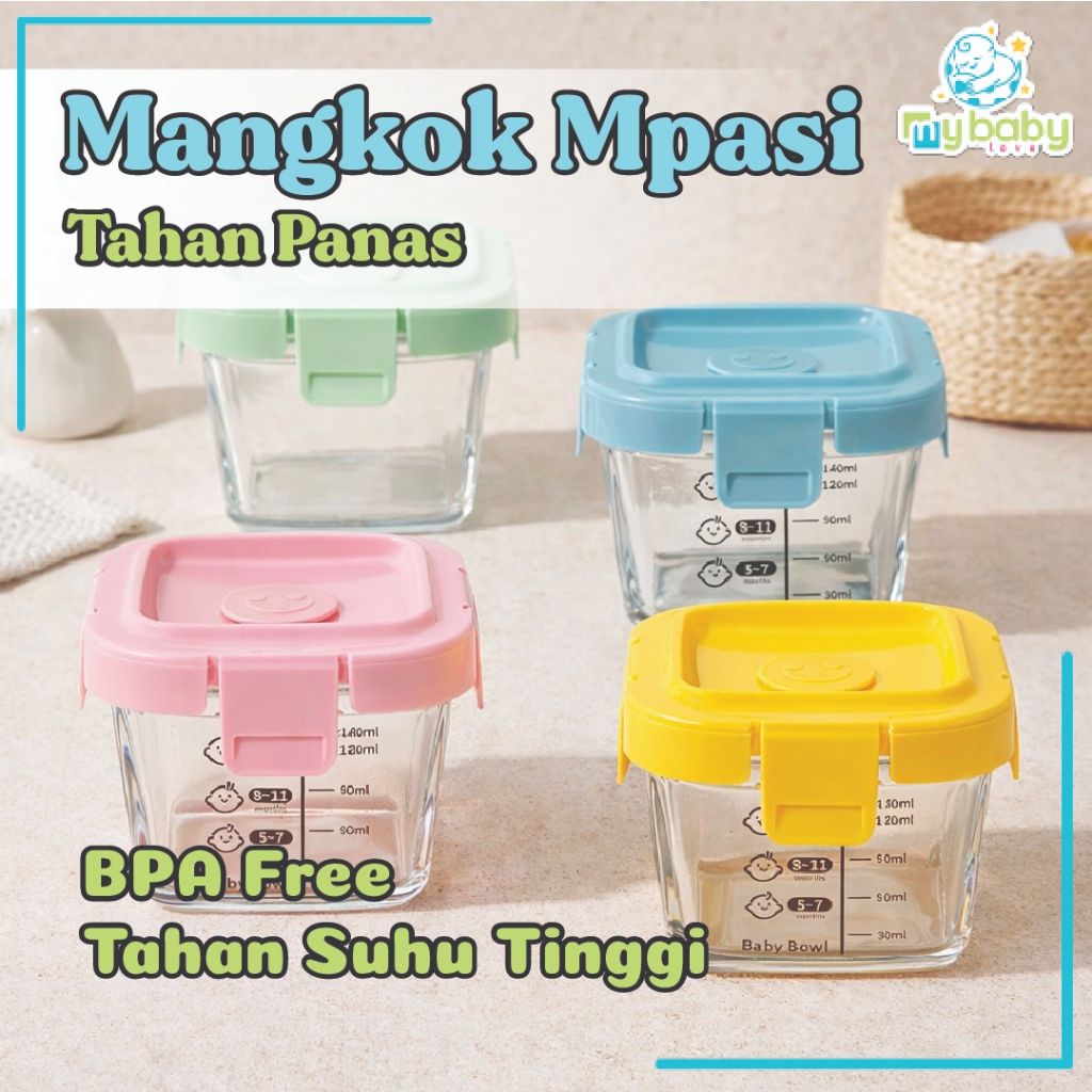 Peralatan Makan Bayi Tempat MPASI Anti Tumpah Tempat Makan Bayi Kontainer Kaca Wadah Snack Mpasi Tah