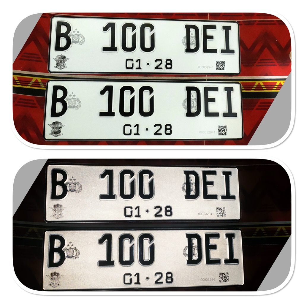 Plat nomor mobil reflektif barcode 1 set