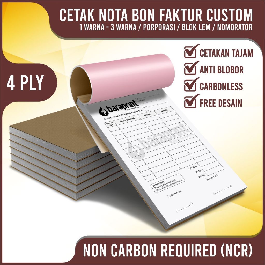 (4PLY) CETAK CUSTOM BUKU NOTA BON FAKTUR OLSHOP 1 RANGKAP