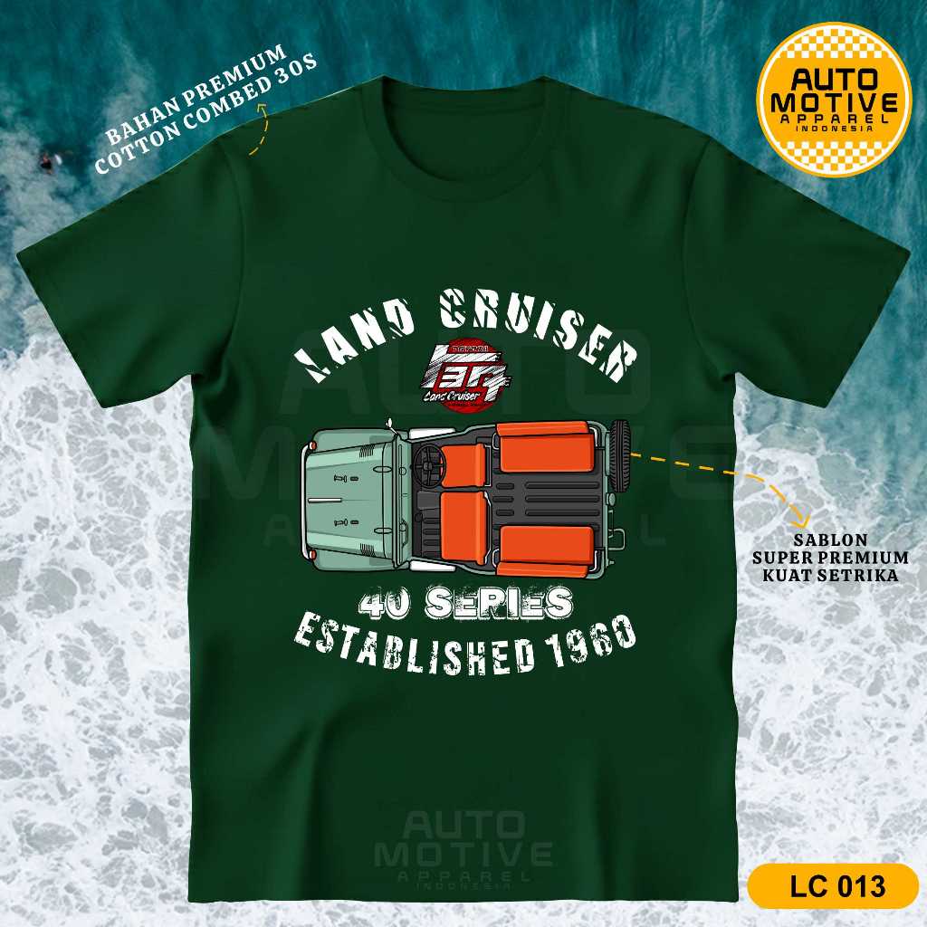AUTOMOTIVE APPAREL Kaos Land Cruiser FJ40 Tshirt Baju Mobil Toyota Land Cruiser BJ40 LC013