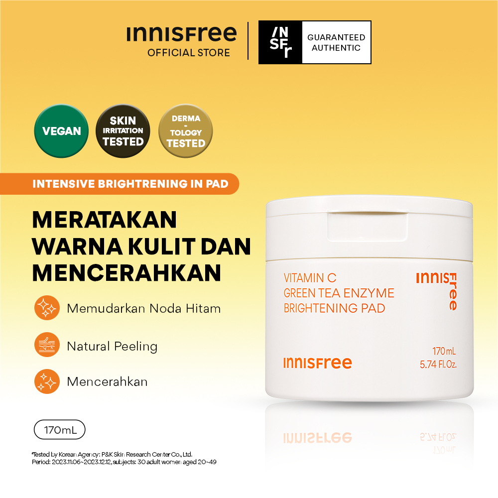 Innisfree Vitamin C Green Tea Enzyme Brightening Pad 170ml 60Sheets / Toner Masker Wajah