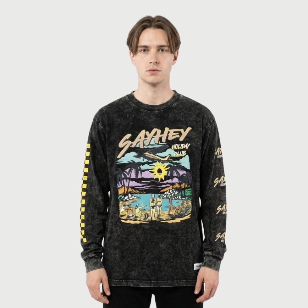 Sayhey Holidayclub - Heaven On Earth LS | Kaos Longsleeve Lengan Panjang Washing Vintage Unisex – Mo