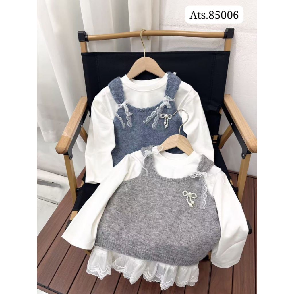 READY STOCK | 2IN1 Kaos Panjang + Rompi Vest Rajut - Fashion Import Anak