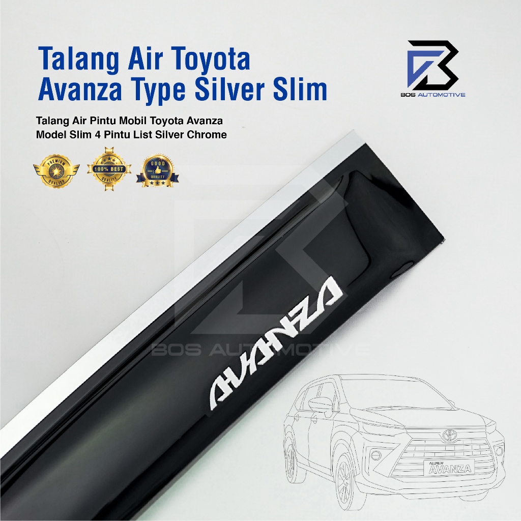 Talang Air Pintu Mobil List Silver Chrome Avanza Lama 2004 - 2011 Model Slim 4 Pintu