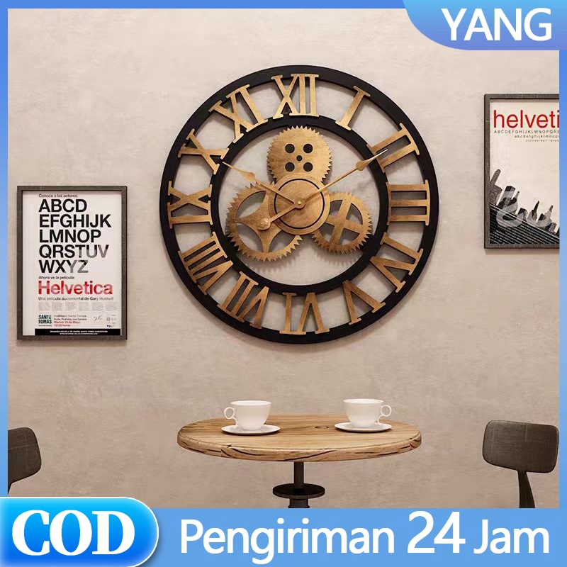 Jam Dinding Angka Romawi Time Gear Perunggu Antik Jam Berukir Tiga Dimensi Jam Dekoratif Artistik Un