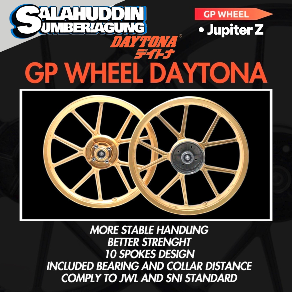 Velg Daytona GP Wheel Yamaha Jupiter Z Ukuran 160/185 Ring 17 Warna Gold Hitam Original