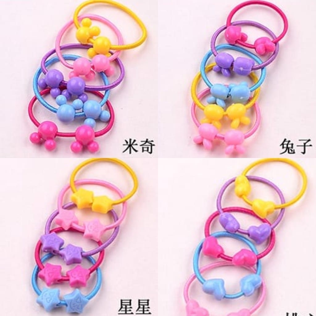 ikat rambut anak ,tali rambut anak isi 100 biji tali rambut karakter kelincii bintang dan love