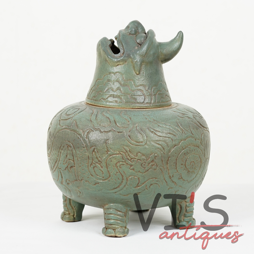 Pot Bakar Dynasty Dupa Hijau Luduan Guci Keramik Antik Kuno Asli Cina