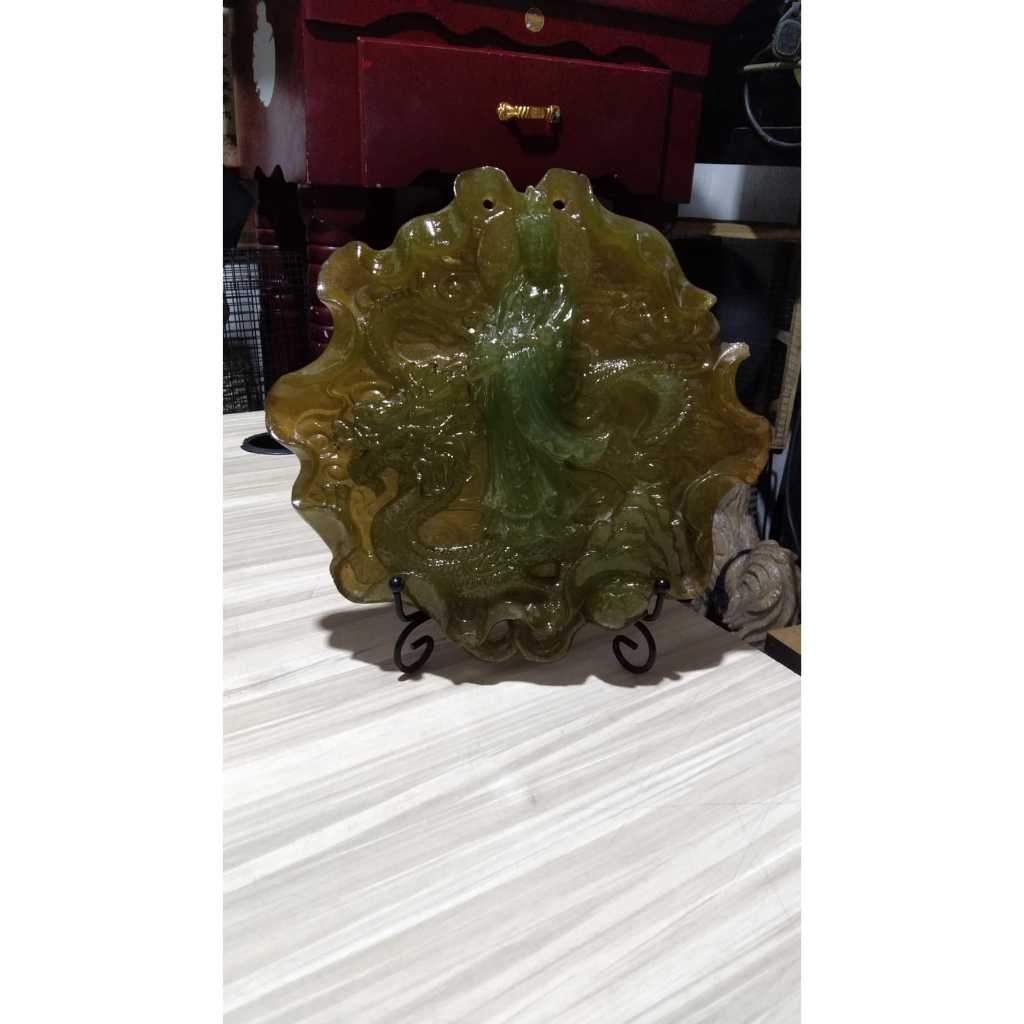 Patung Dewi Kwan Im Resin Hijau Kuno Jadul Antik