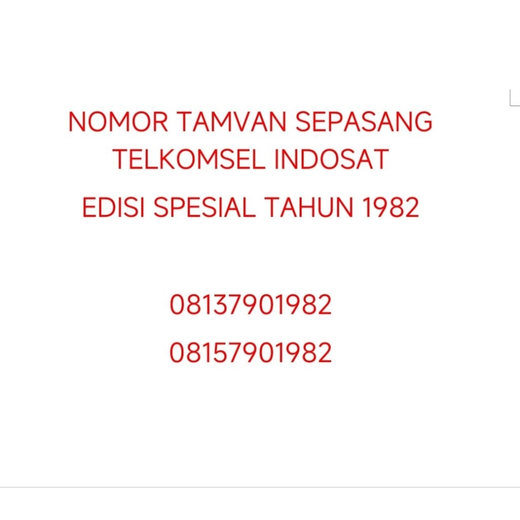 Nomor Tamvan Sepasang Telkomsel Indosat Edisi Spesial 1982