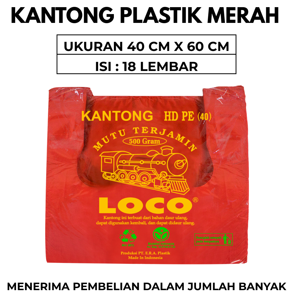 Kantong Plastik Kresek Warna Merah Plastik Loco Tebal  Uk 40 x 60