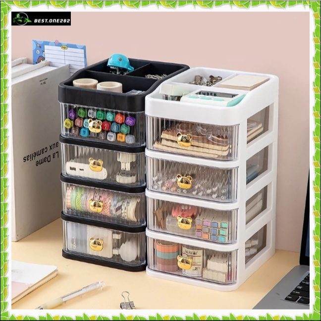Rak Kosmetik Serbaguna 3 Laci Tempat Make Up Storage Box Bear / Rak Kotak Penyimpanan Alat Tulis / D