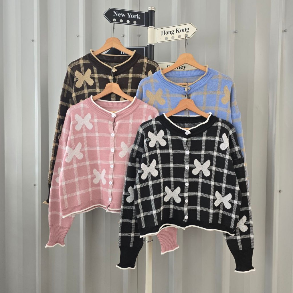 (COD) (SYUA PROJECT) BUTTERFLY KOTAK OUTER CARDIGAN RAJUT WANITA KOREA MOTIF KOTAK KUPU-KUPU KEKINIA