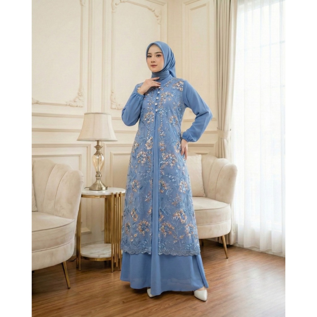 Syifa Dress Denim / Gamis Lebaran / Seragaman Pesta / Gamis Modern / Gamis Kondangan / Gamis Jumbo /